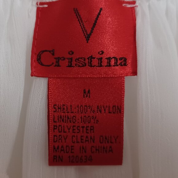 Women's V Cristina White Sheer w/white lining & blue floral embroidery Boho Med - Picture 3 of 9